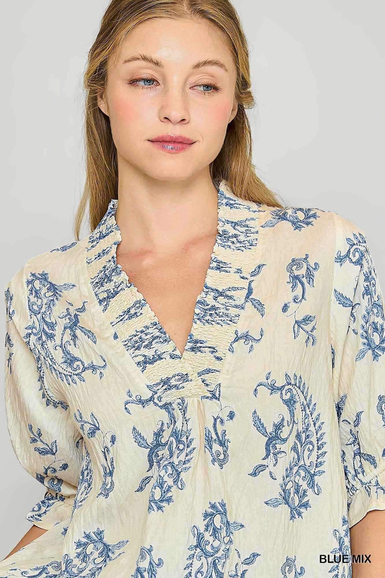 Willow Vine Ruffle Trim Blouse
