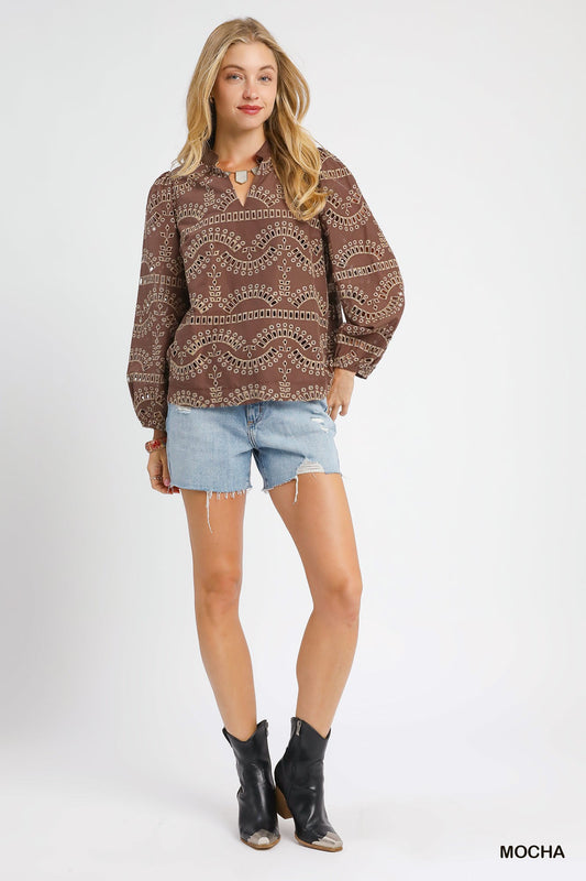Eyelet Long Sleeve Top