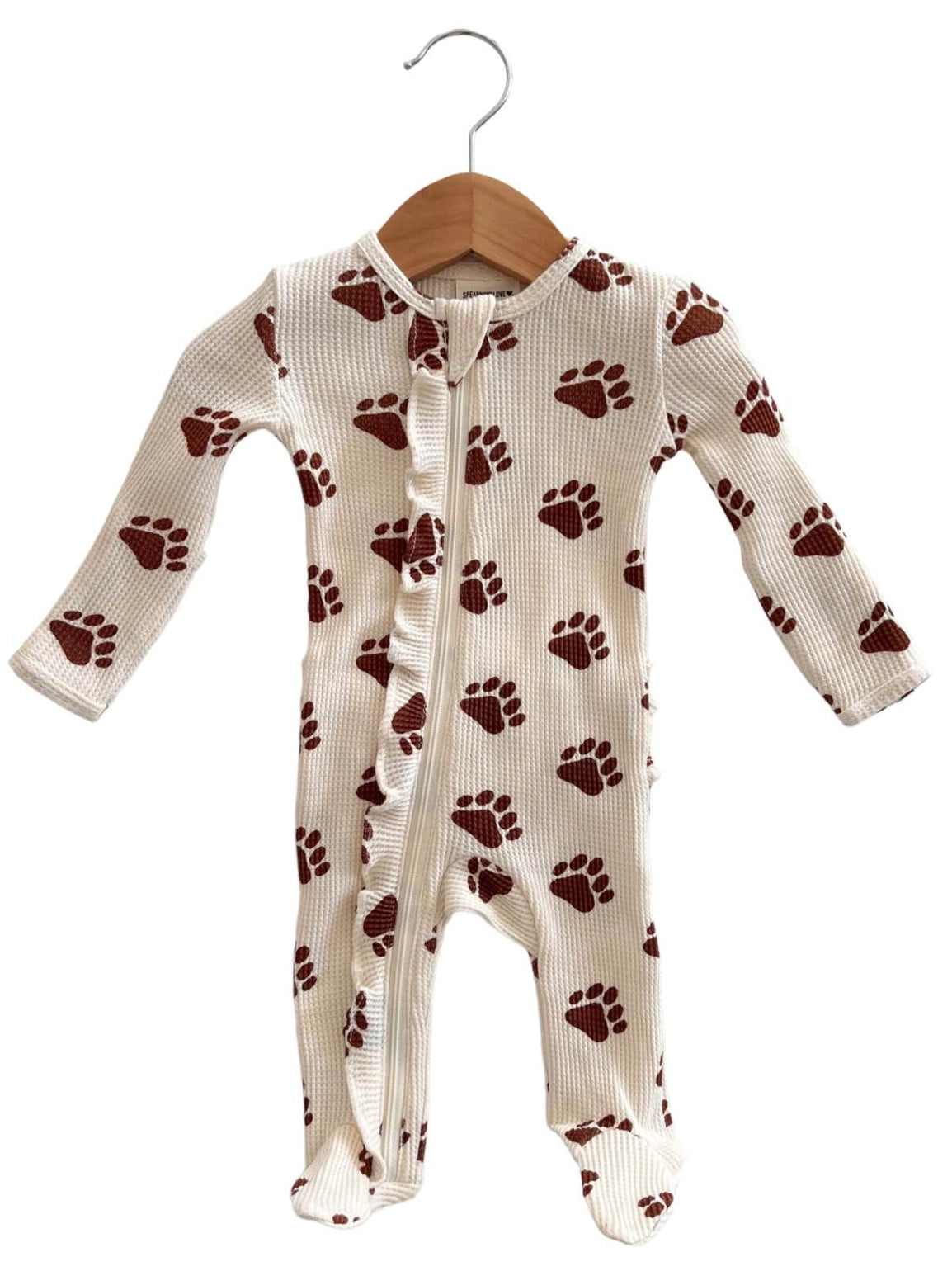 Organic Waffle Ruffle Zip Footie, Paw