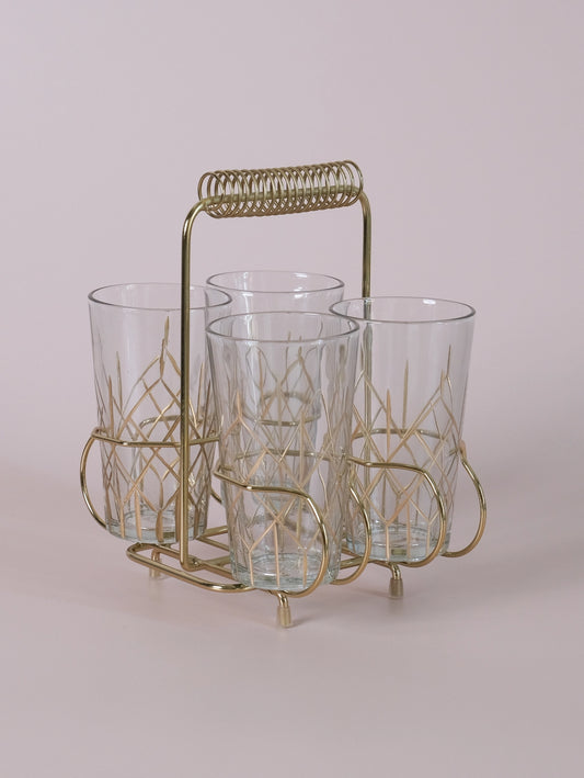 Drinking Glasses in Metal Caddy Set