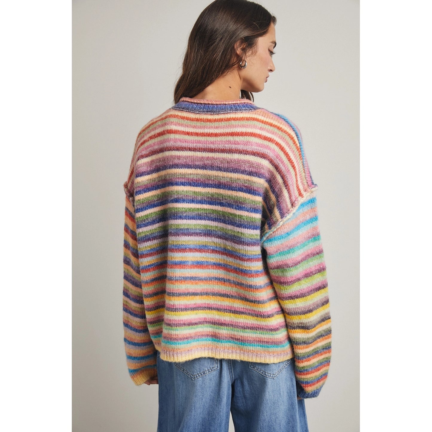 Rainbow Button-Up Knit Sweater Cardigan
