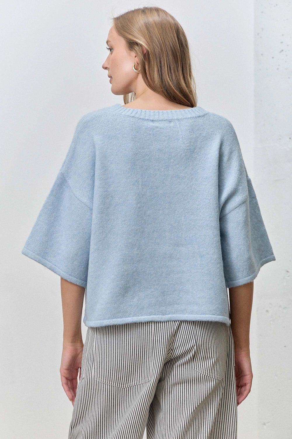 Button Up Short Sleeve Knit Cardigan - Blue