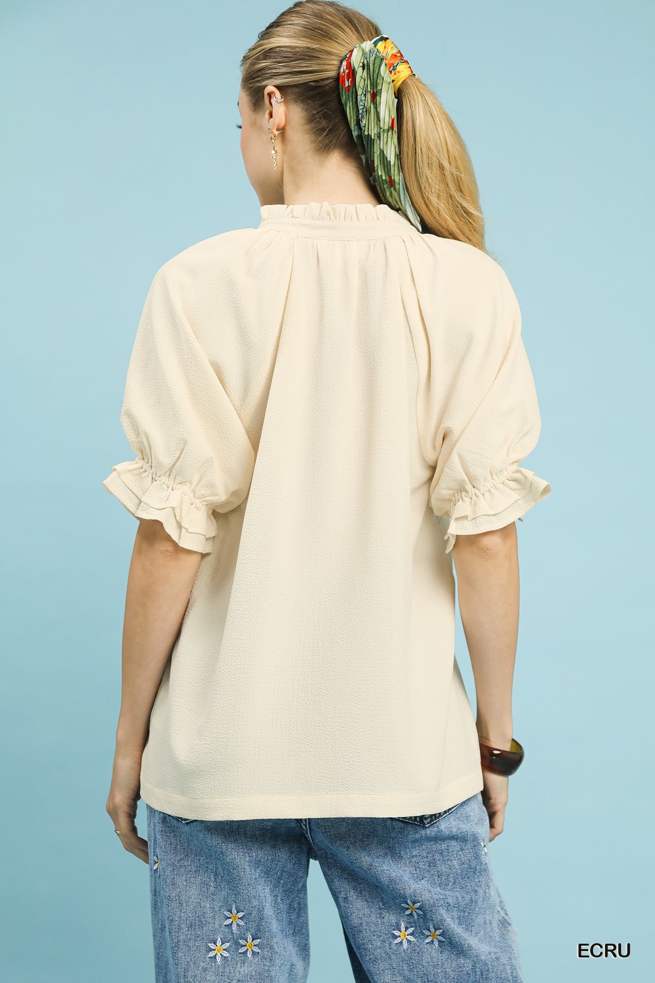 Ruffle Collar Puff Sleeve Top