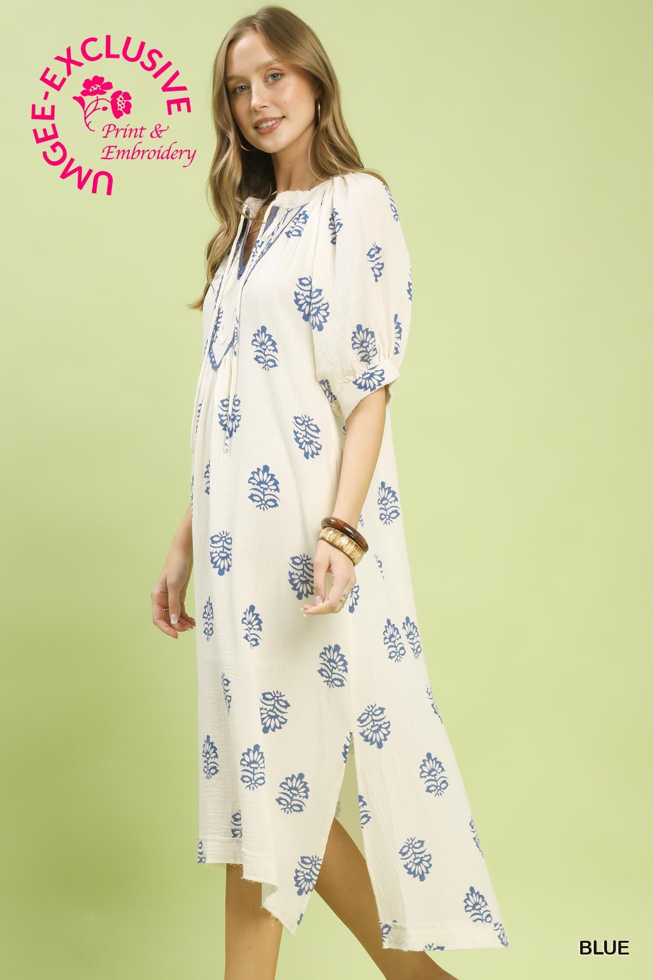 Printed Cotton Gauze Midi Dress