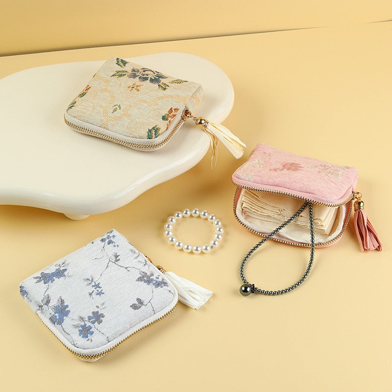 Floral Jacquard Mini Jewelry Pouch Wallet