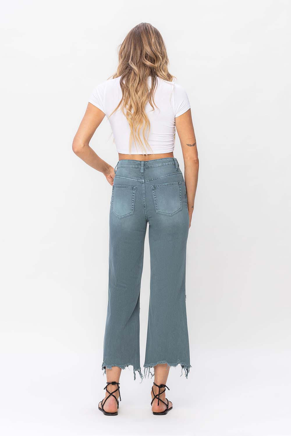90's Vintage Super High Rise Crop Flare Jeans