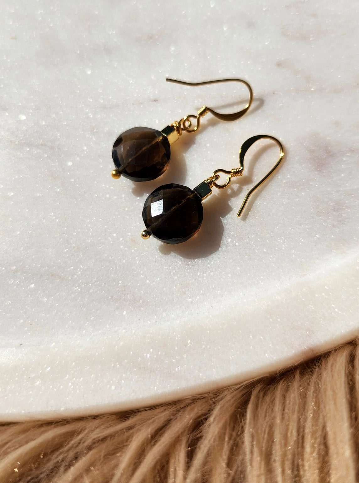 Smoky Quartz Coin Earrings