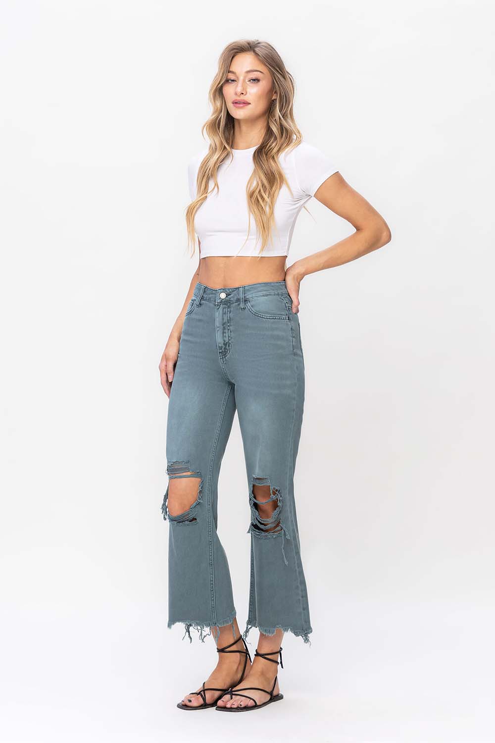 90's Vintage Super High Rise Crop Flare Jeans