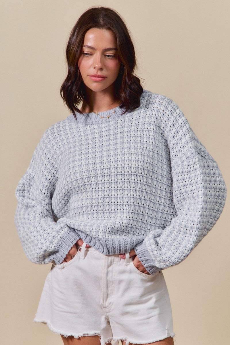 Textured Two Tone Sweater Pull Over Top