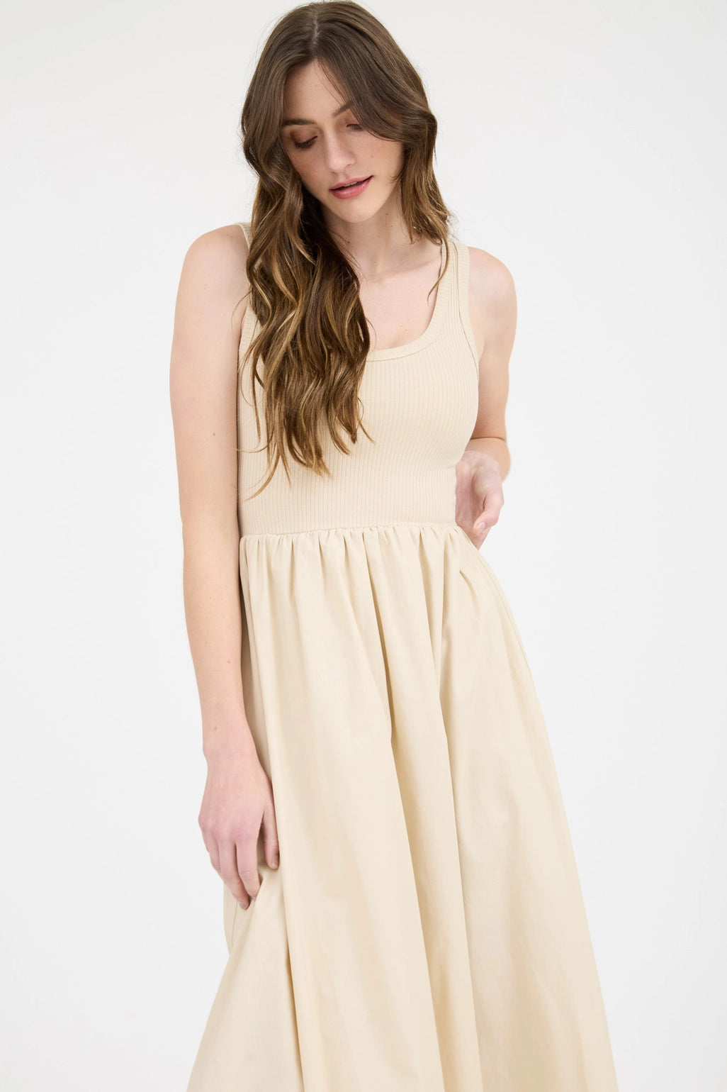 Mix Media Tank Midi Dress - Khaki