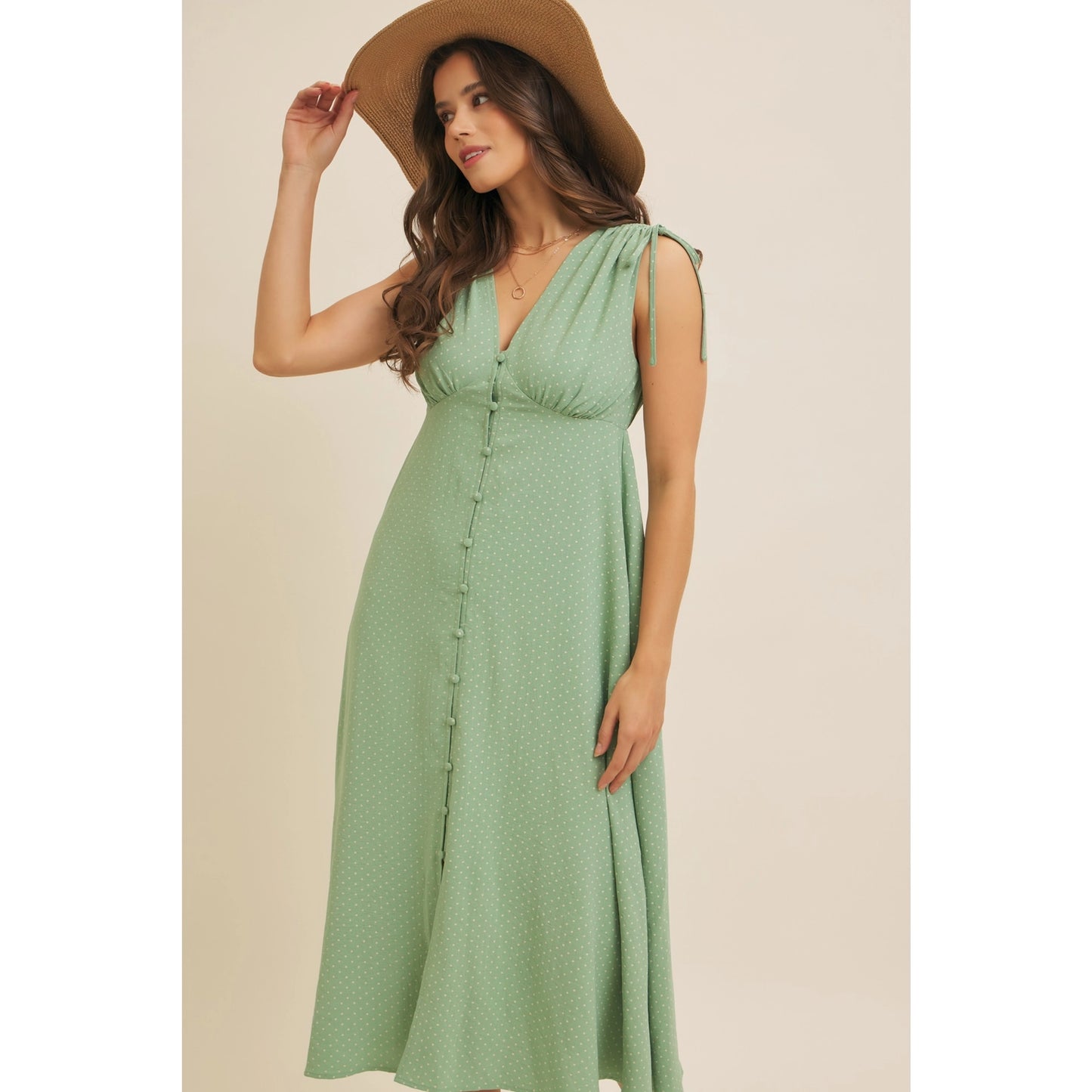 Classic Polka Dot Button-Down Midi Dress
