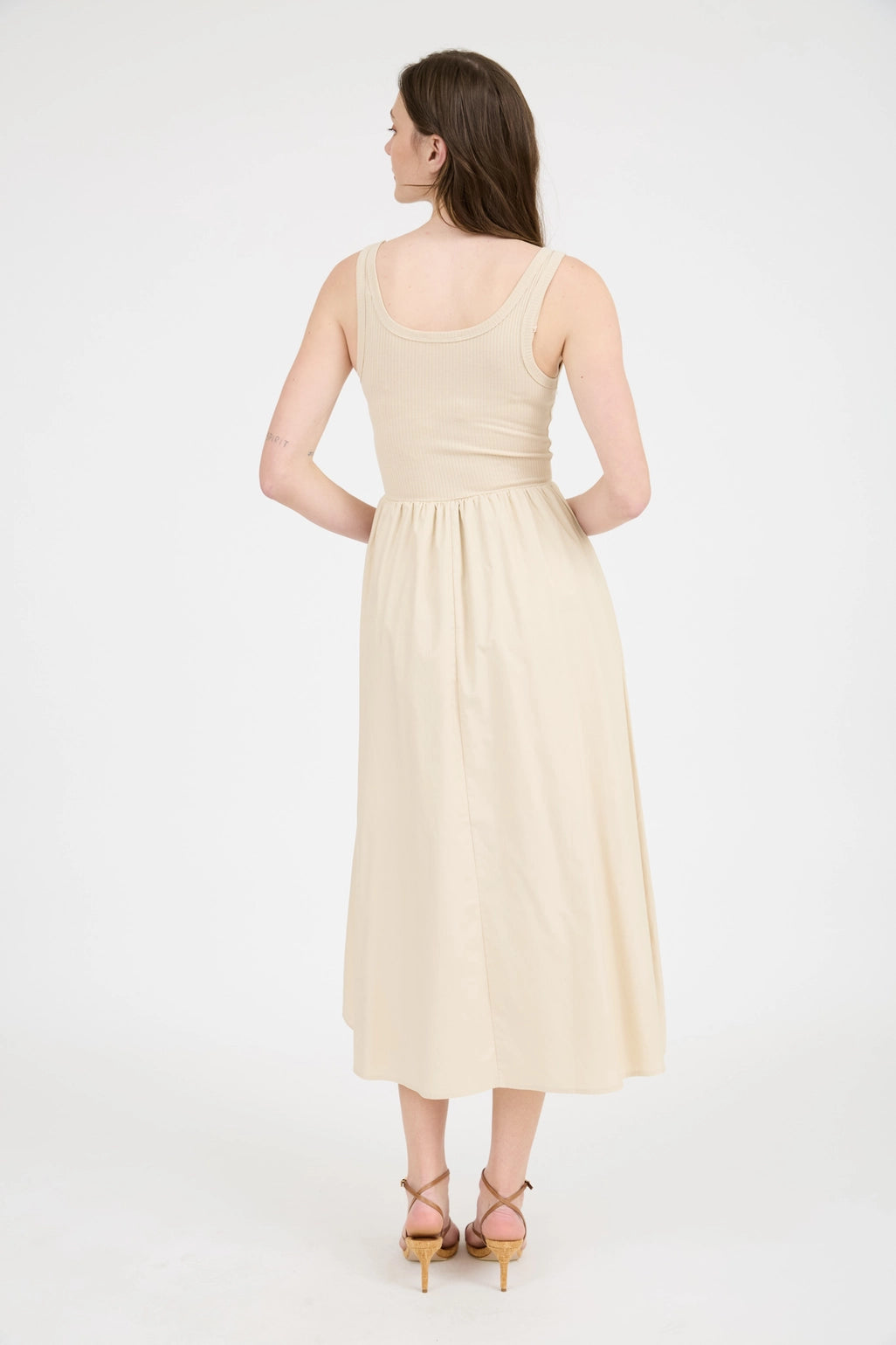 Mix Media Tank Midi Dress - Khaki