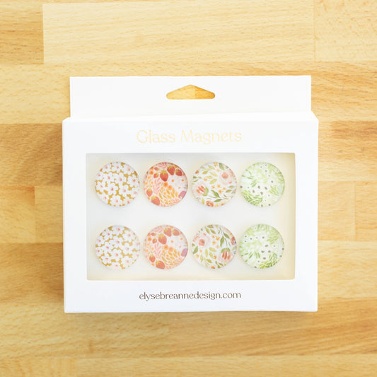 Glass Magnets, Box Set of 8 Floral Magnets
