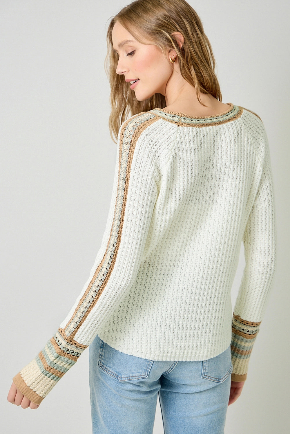 Raglan Sleeve Trim Detail Sweater Top - Ivory