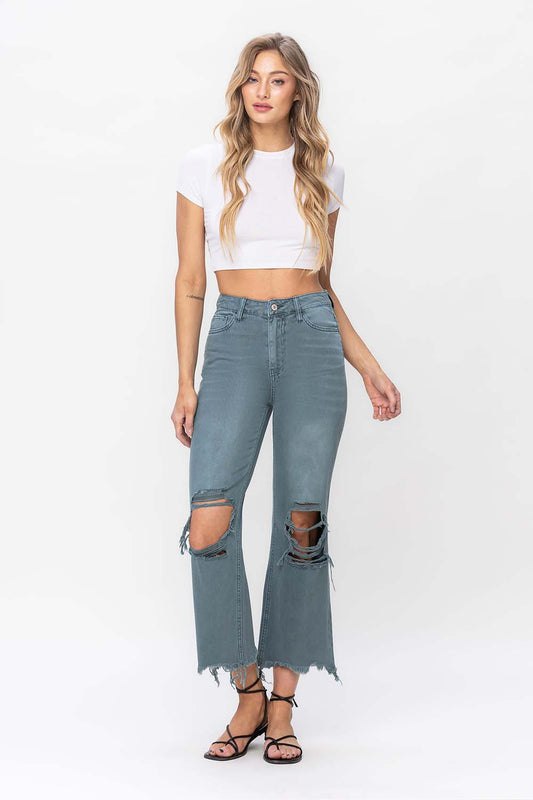 90's Vintage Super High Rise Crop Flare Jeans