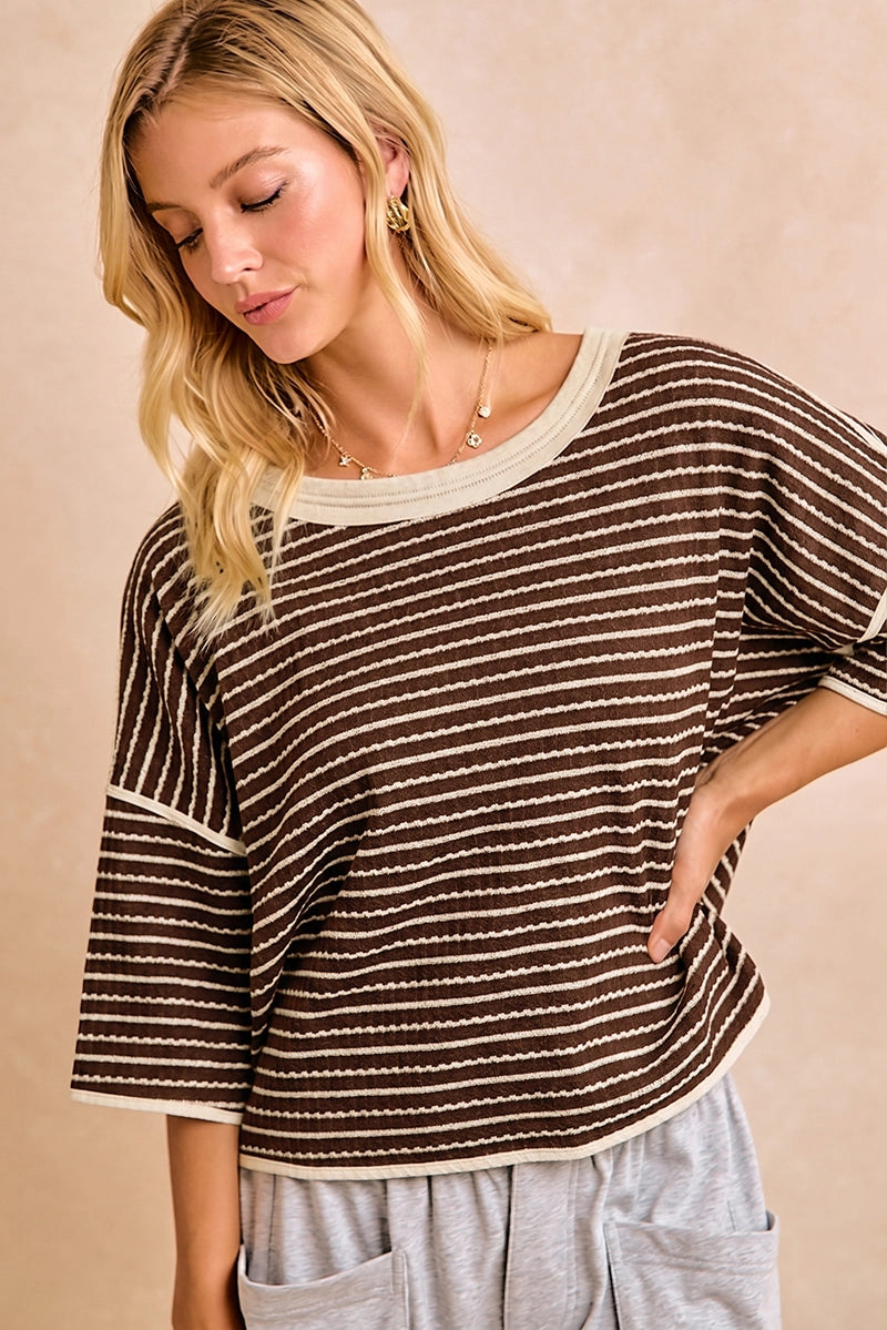 Waffle Stripe Relaxed Top