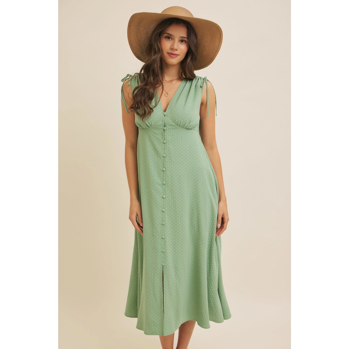 Classic Polka Dot Button-Down Midi Dress