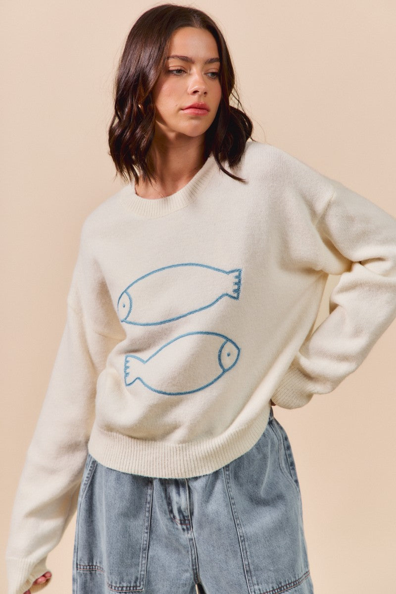 Fish Embroidered Sweater