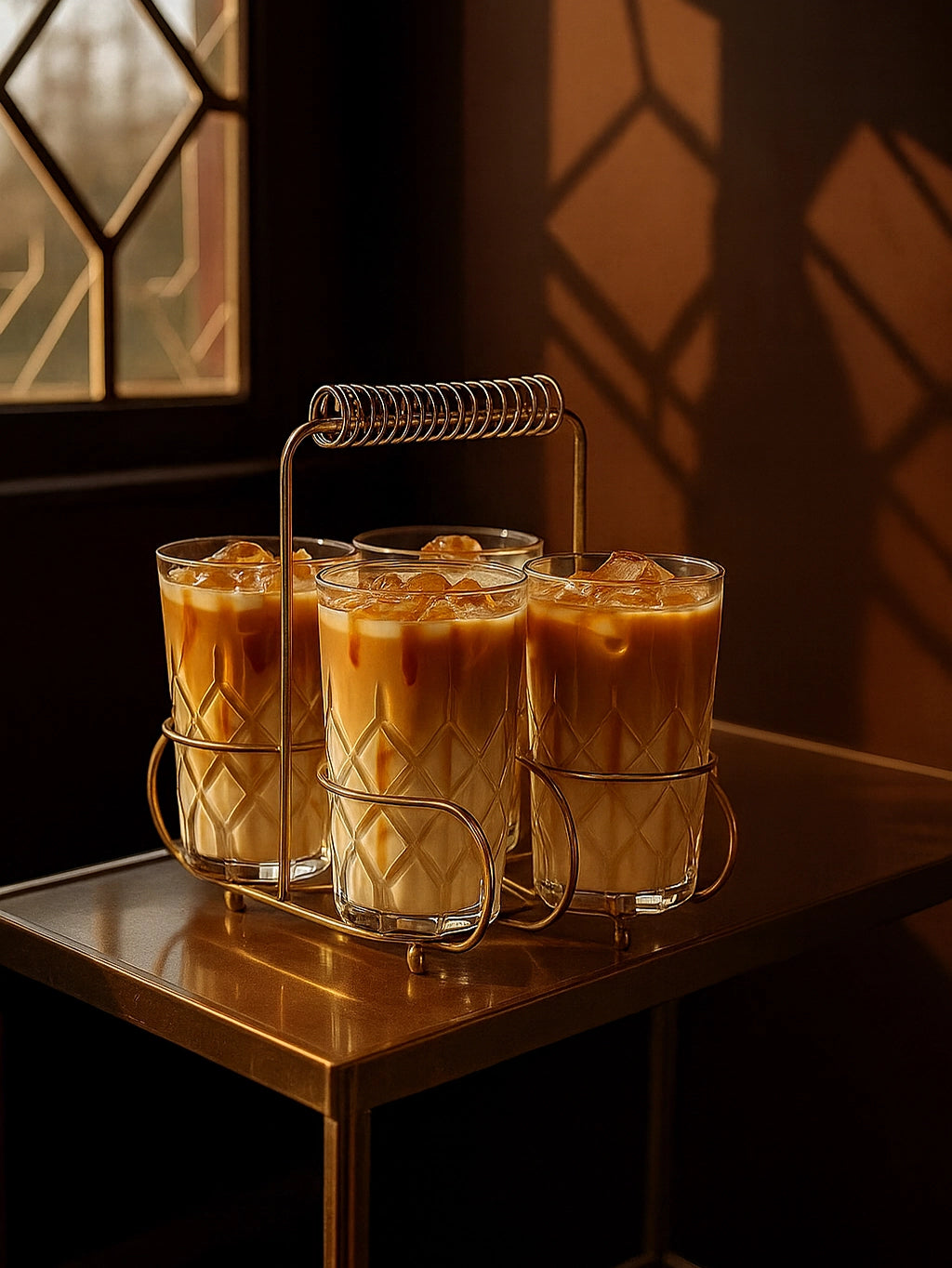 Drinking Glasses in Metal Caddy Set