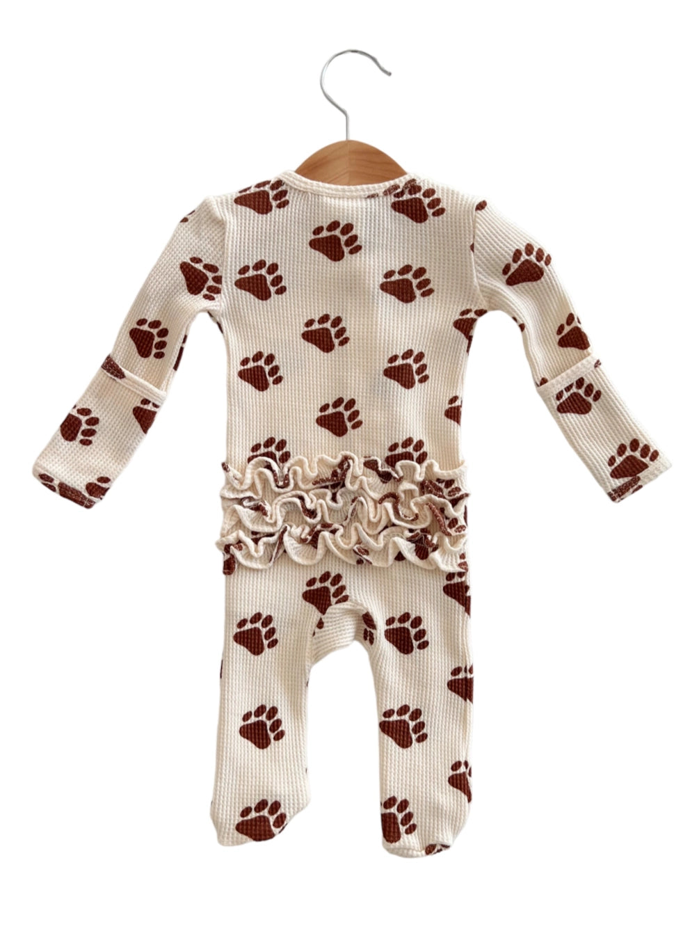 Organic Waffle Ruffle Zip Footie, Paw