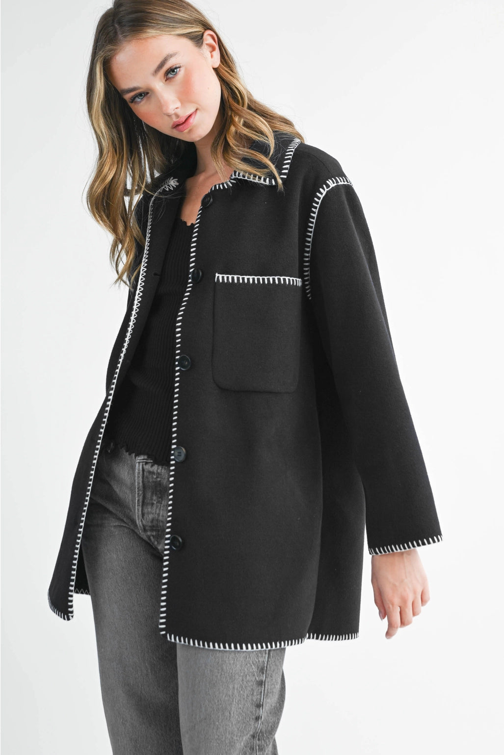 Contrast Stitch Blend Coat