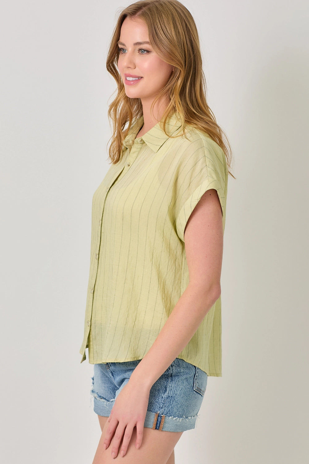 Rolled Up Sleeve Stripe Top - Pistachio