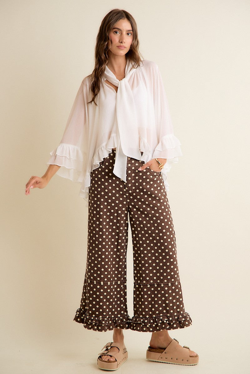 Polka Dot Jeans With Ruffle Hem
