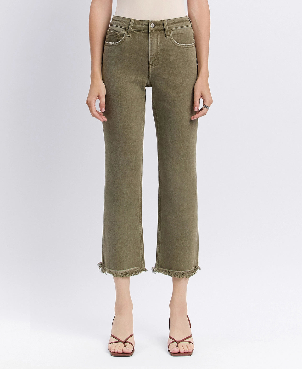 High Rise Raw Hem Relaxed Straight Jeans