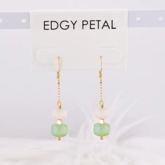 Grassy Moon Cube Chain Earrings