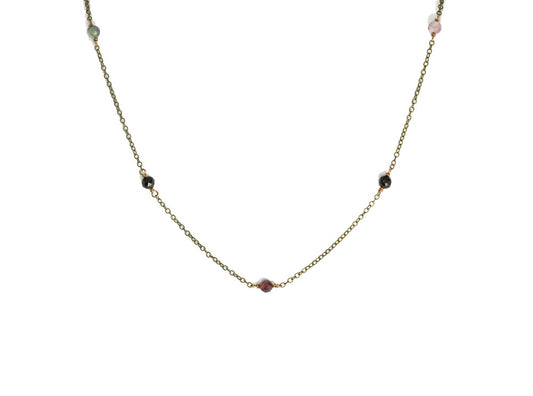 Watermelon Tourmaline Beaded Chain Necklace