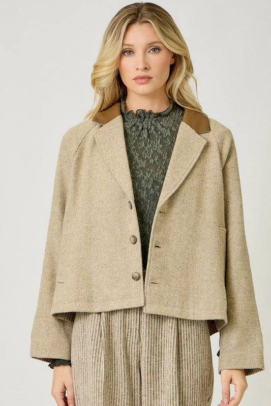 Mixed Media Jacket - Almond