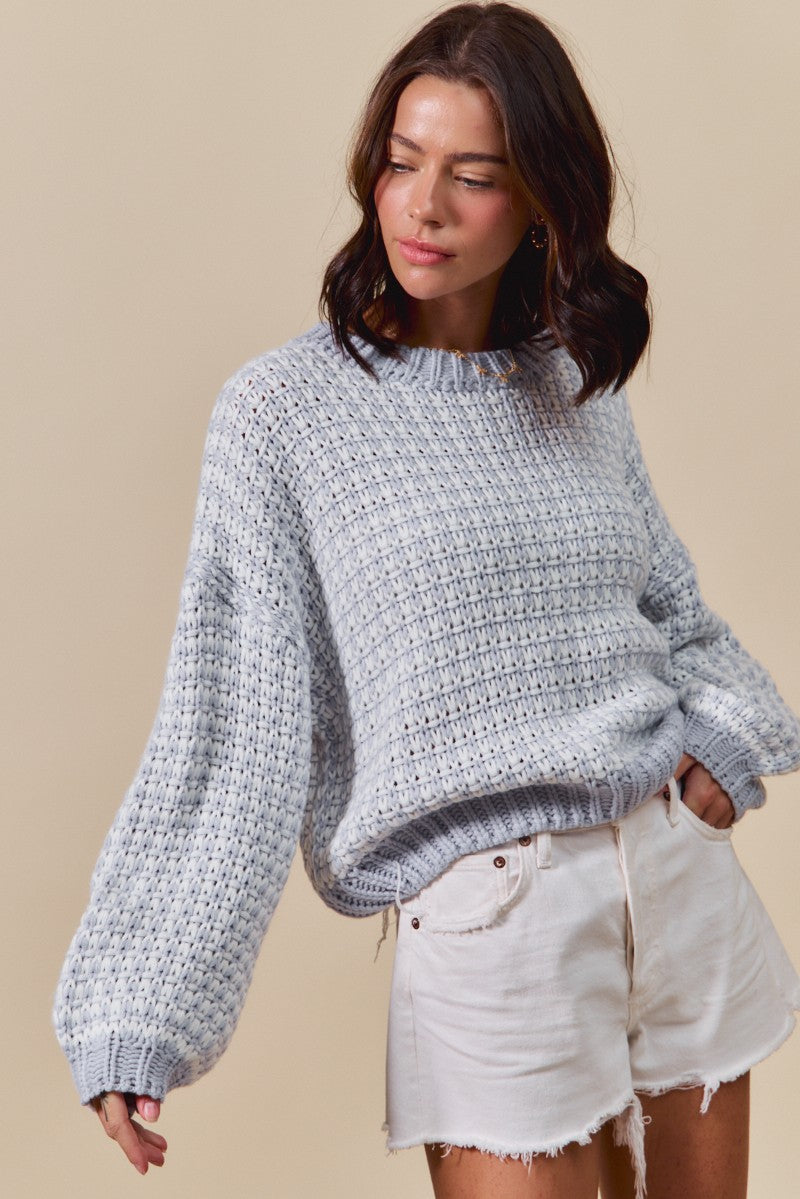 Textured Two Tone Sweater Pull Over Top