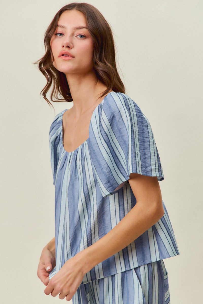 Stripe Flutter Sleeves Blouse