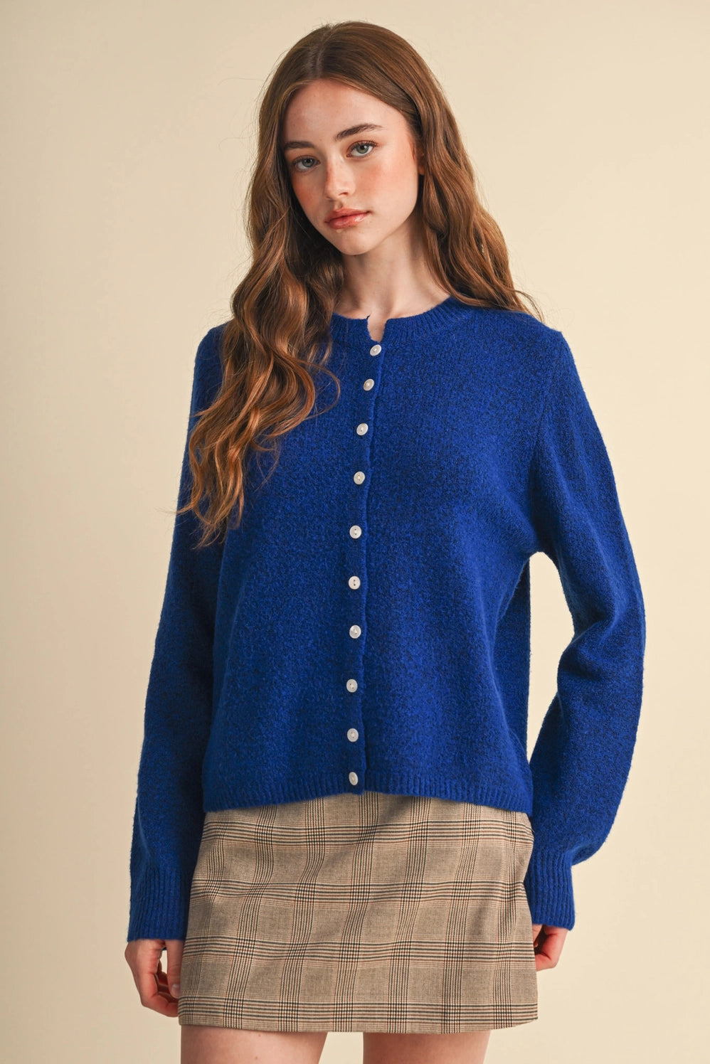 Marled Knit Sweater Cardigan - Cobalt