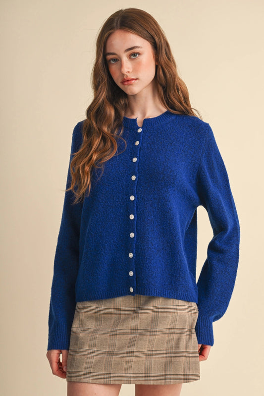 Marled Knit Sweater Cardigan - Cobalt