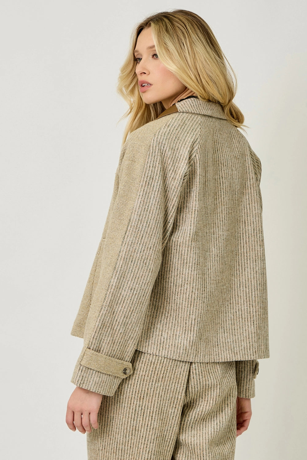 Mixed Media Jacket - Almond