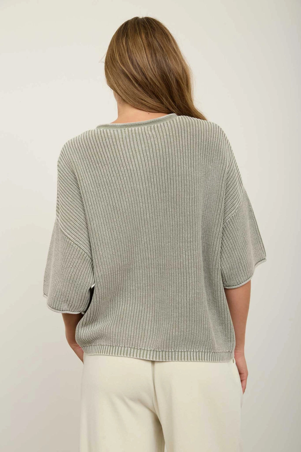 Washed Ribbed Short Sleeve Cardigan - Sage