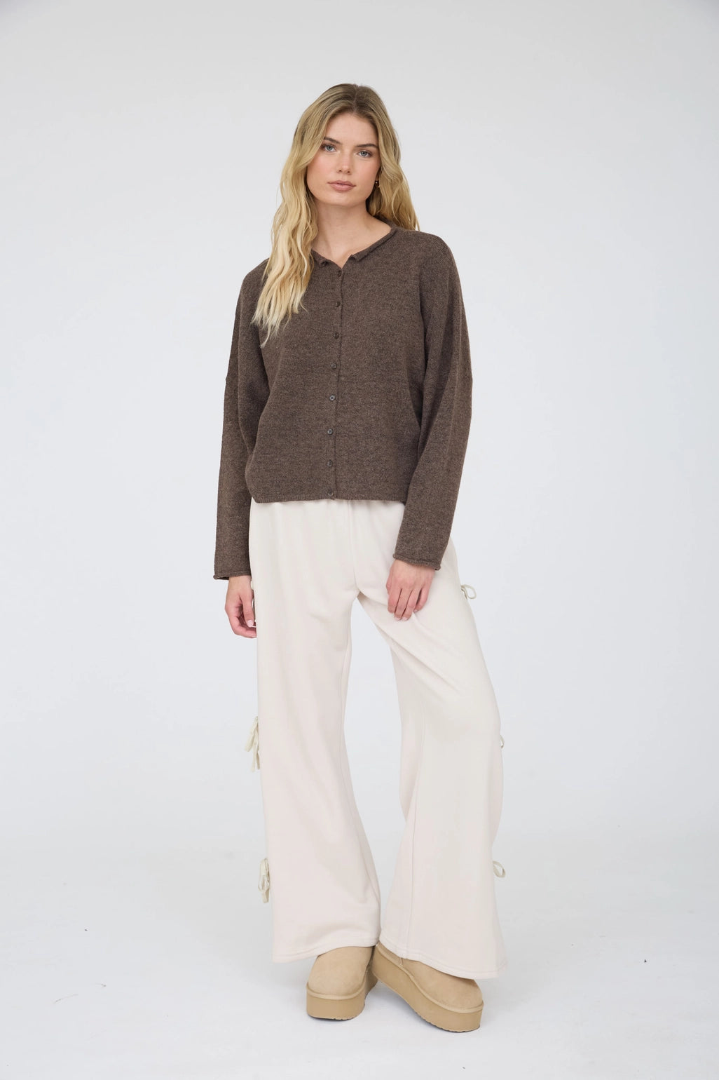 Lightweight Button Down Knit Cardigan - Dark Brown