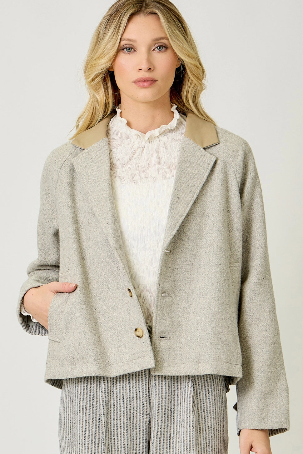 Mixed Media Jacket - Oatmeal