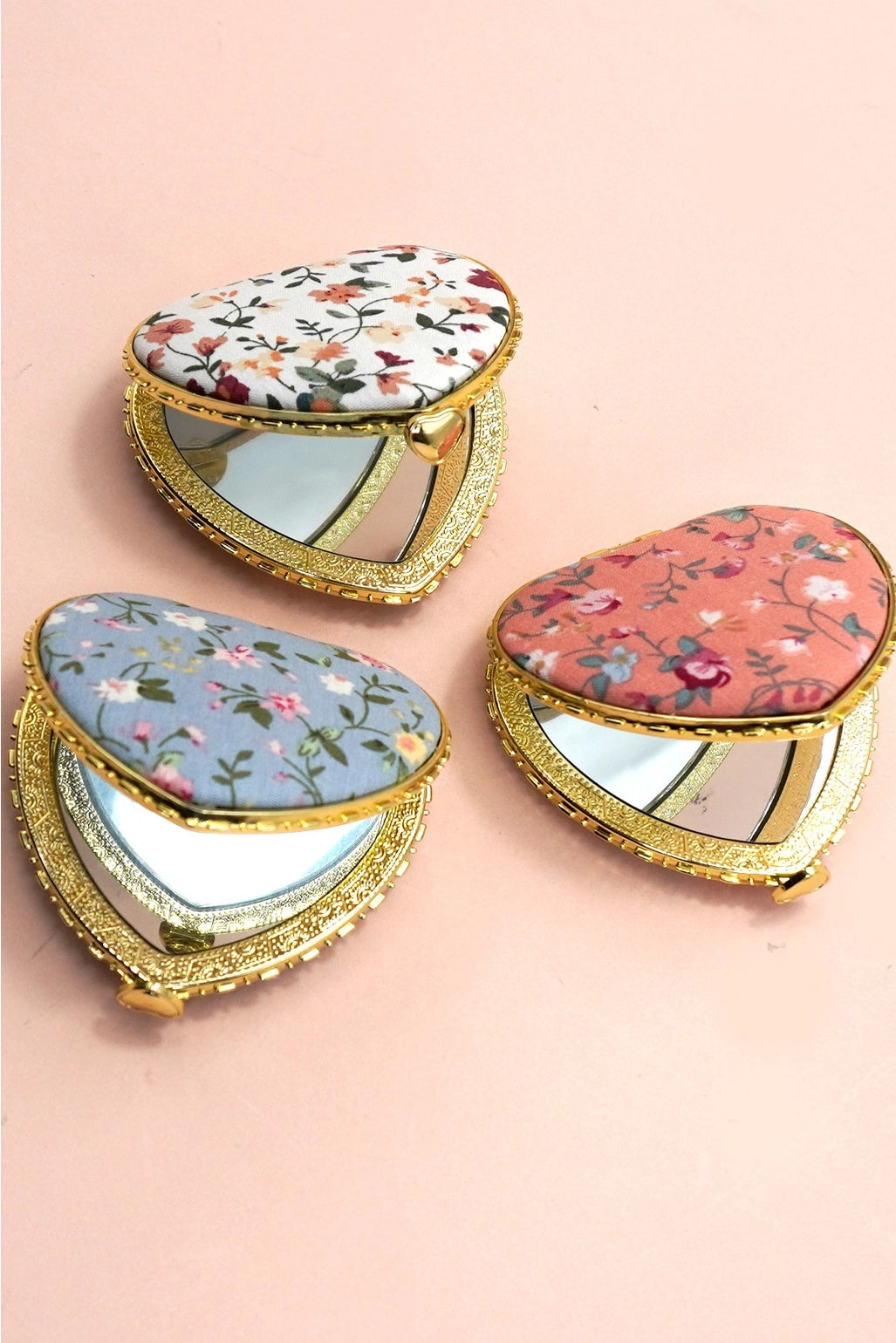 Travel Pocket Compact Handheld Floral Mirror