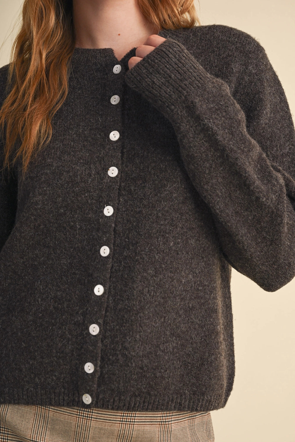 Marled Knit Sweater Cardigan - Coco Brown