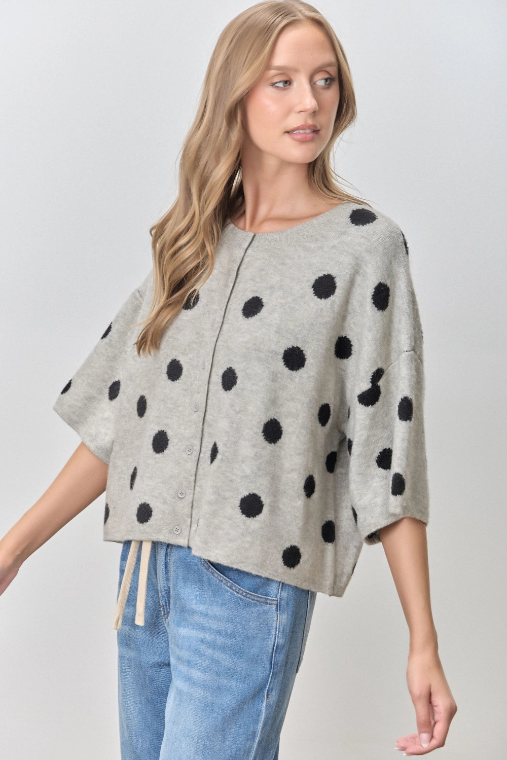 Polka Dot Button Up Short Sleeve Cardigan