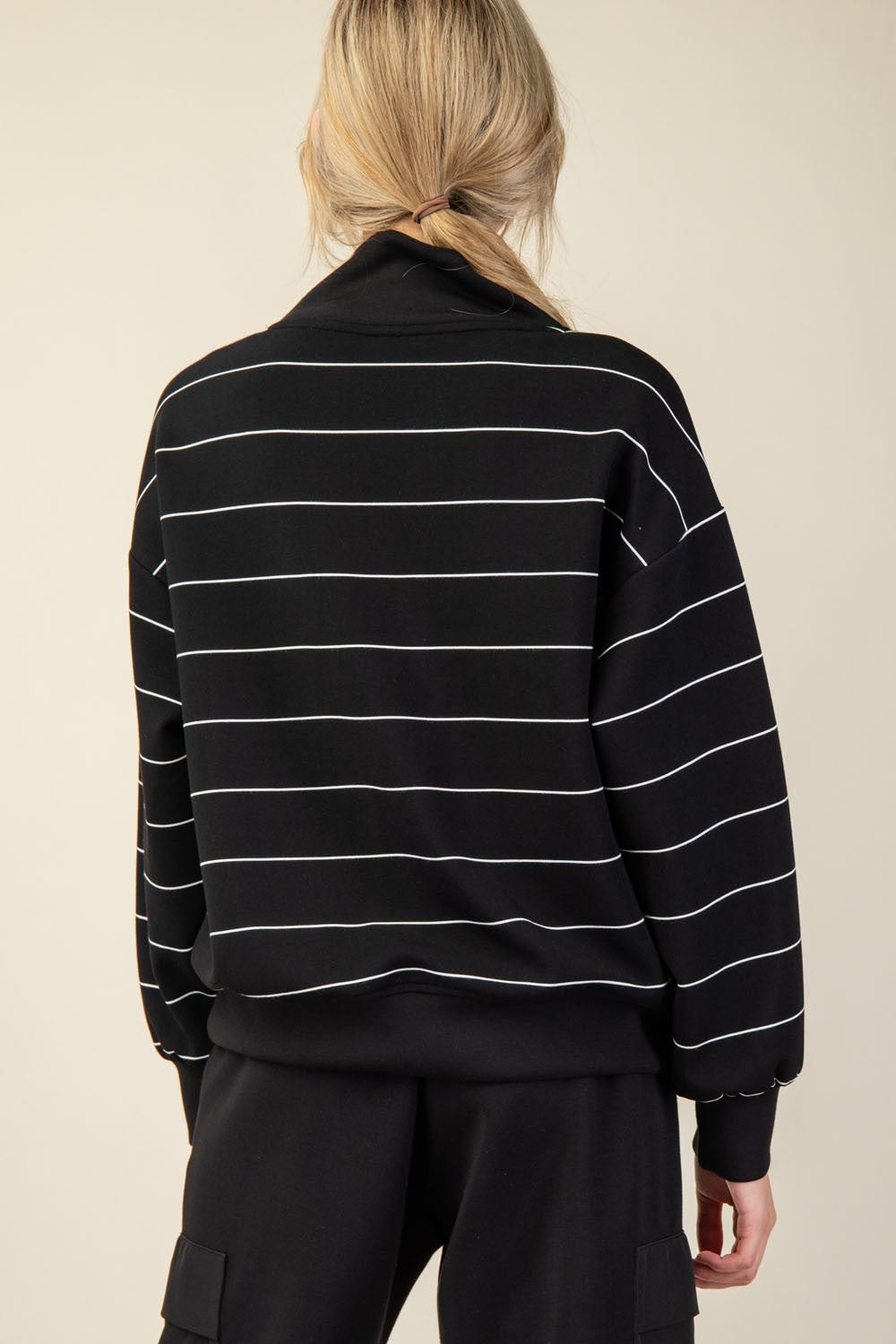 Modal Scuba Stripe V-neck Zipper Top