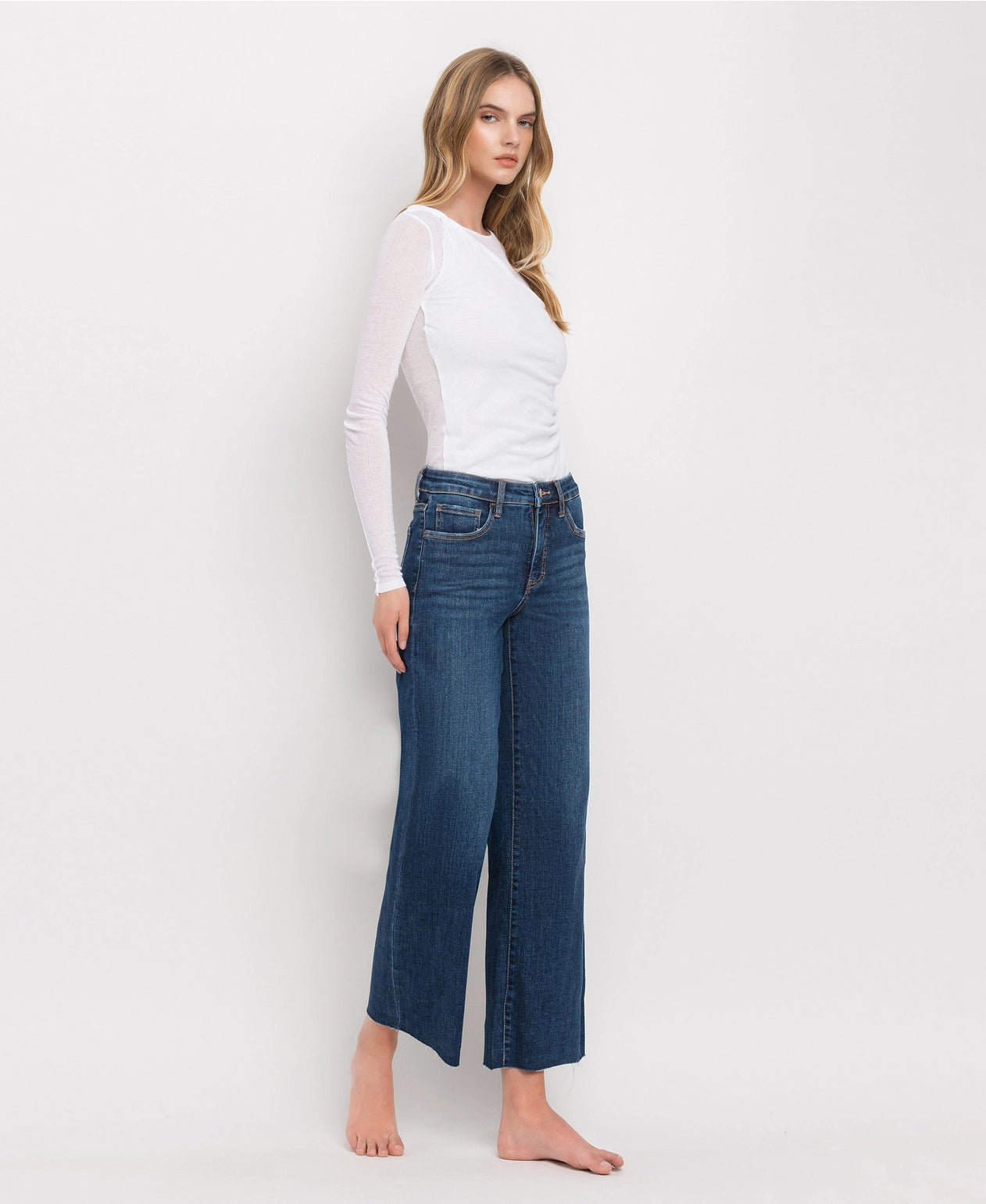 Tummy Control Mid Rise Dark Wash Wide Leg Jeans