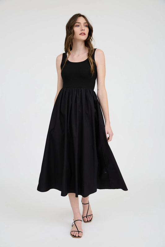 Mix Media Tank Midi Dress - Black