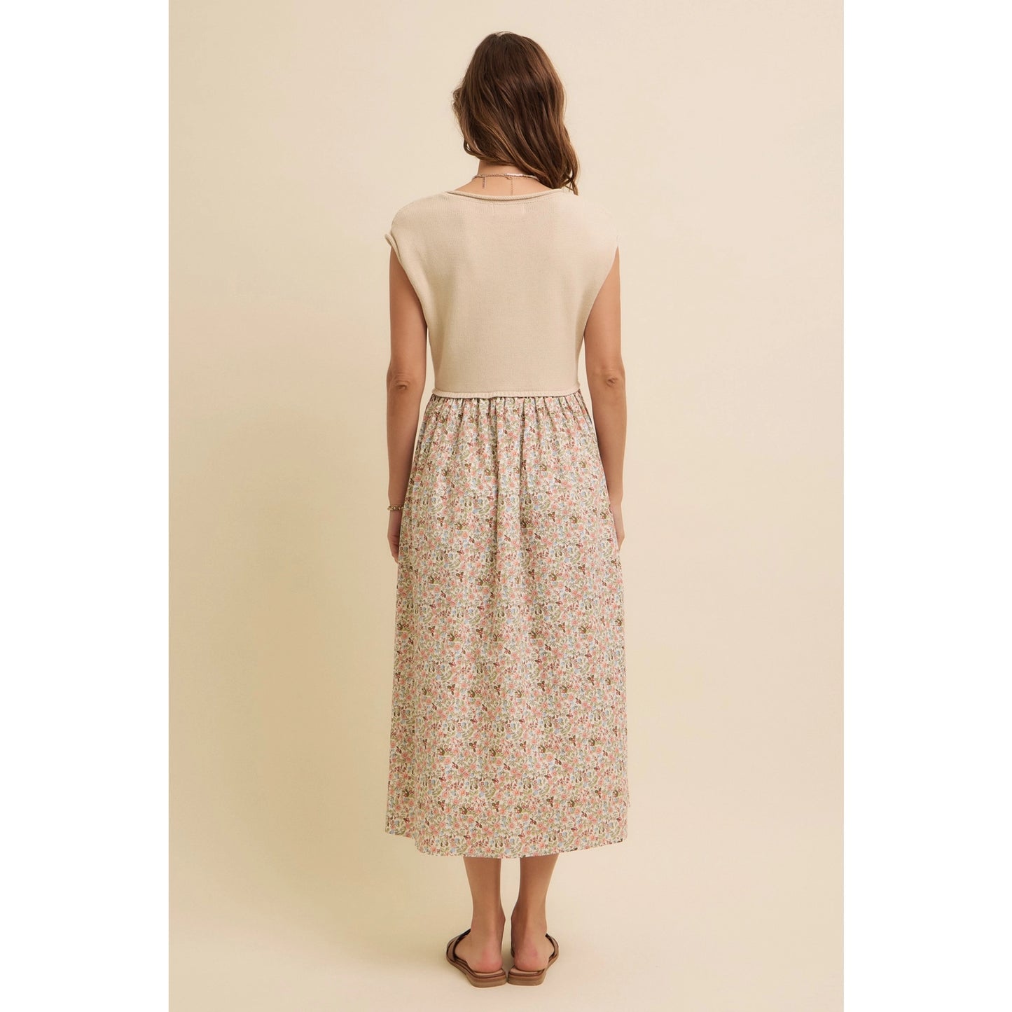 Midi Dress with Sweater Vest and Floral Skirt