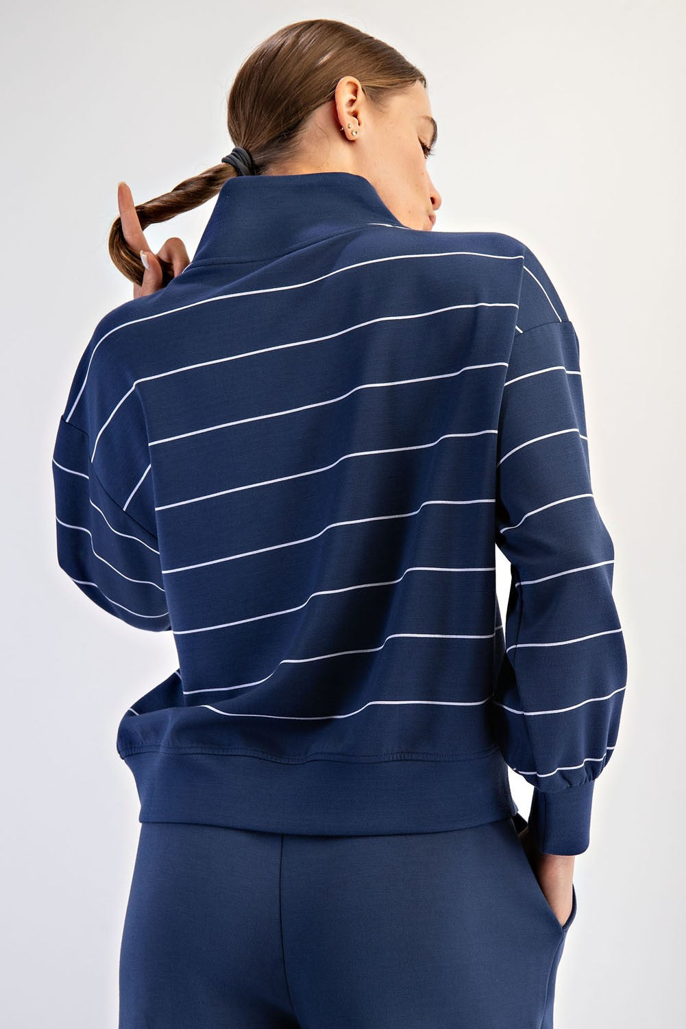 Modal Scuba Stripe V-neck Zipper Top