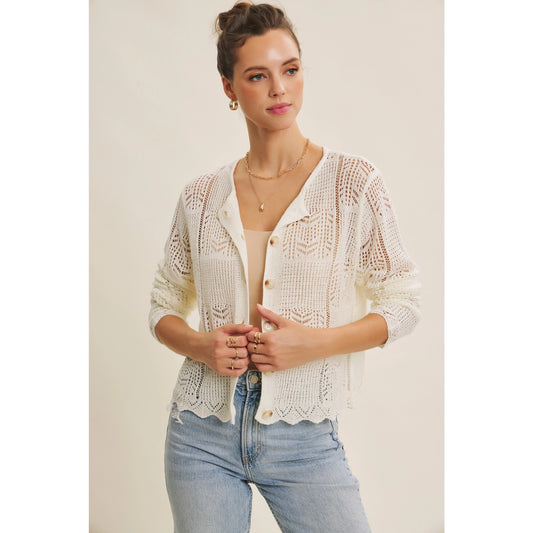 Classic Pointelle Knit Button-Down Cardigan