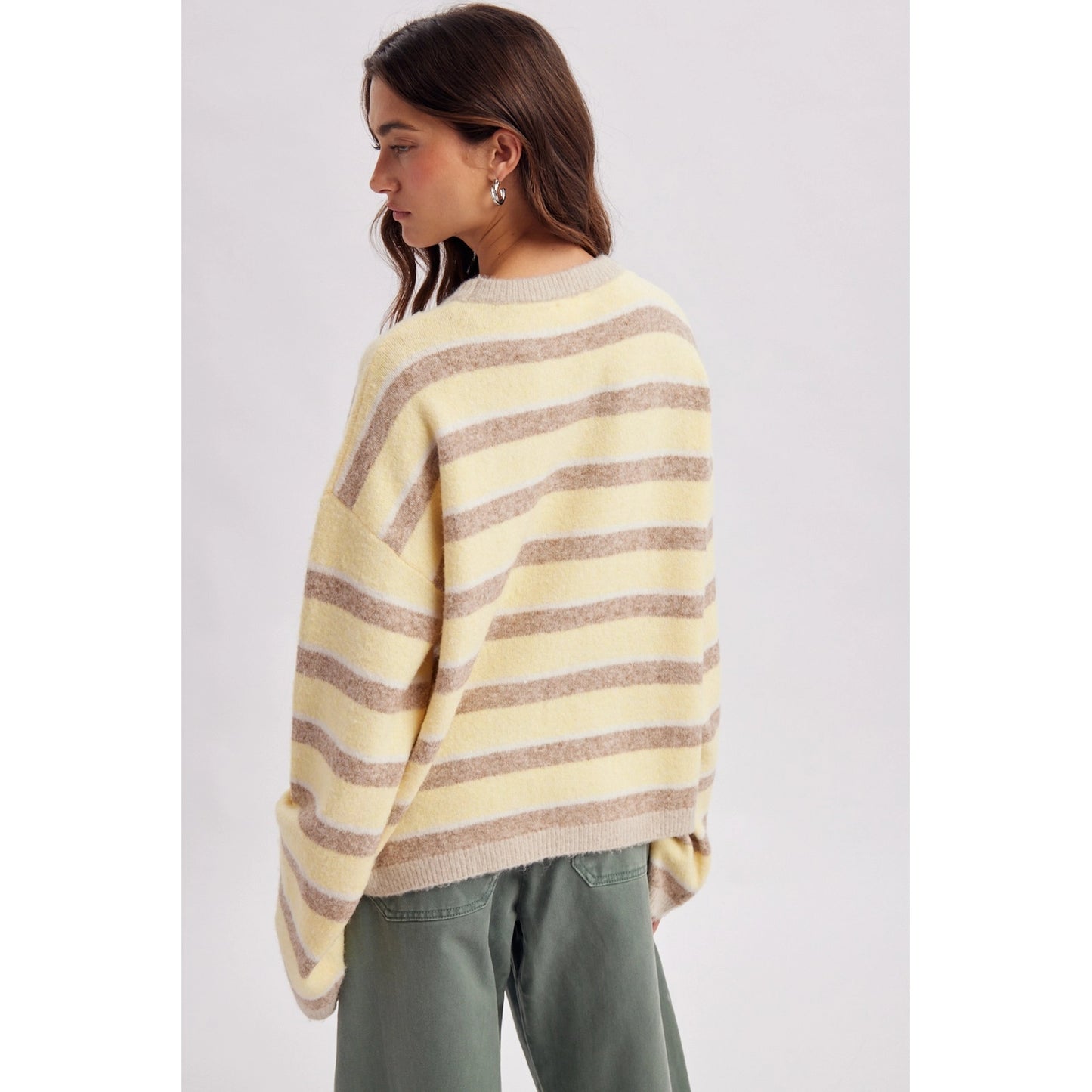 Oversized Multi Striped Crew Neck Knit Sweater