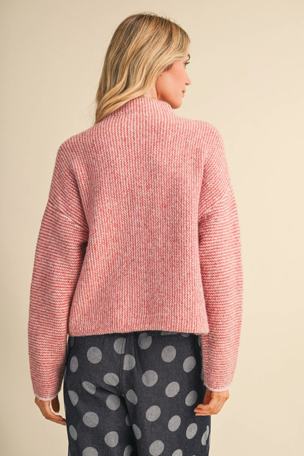 Striped Sweater Cardigan with Colorful Buttons - Pink